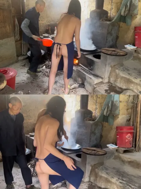 Bắt em họ và vợ cởi truồng xuống nấu bếp phụ bác họ