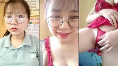 Cô giáo đeo kính vú bự đang dạy thì thay đồ khoe hàng trên lớp